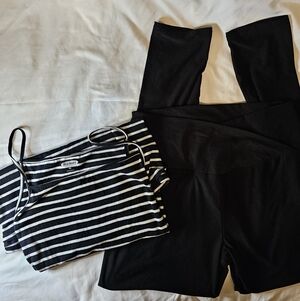 Black Women's Pants and Striped Top Set